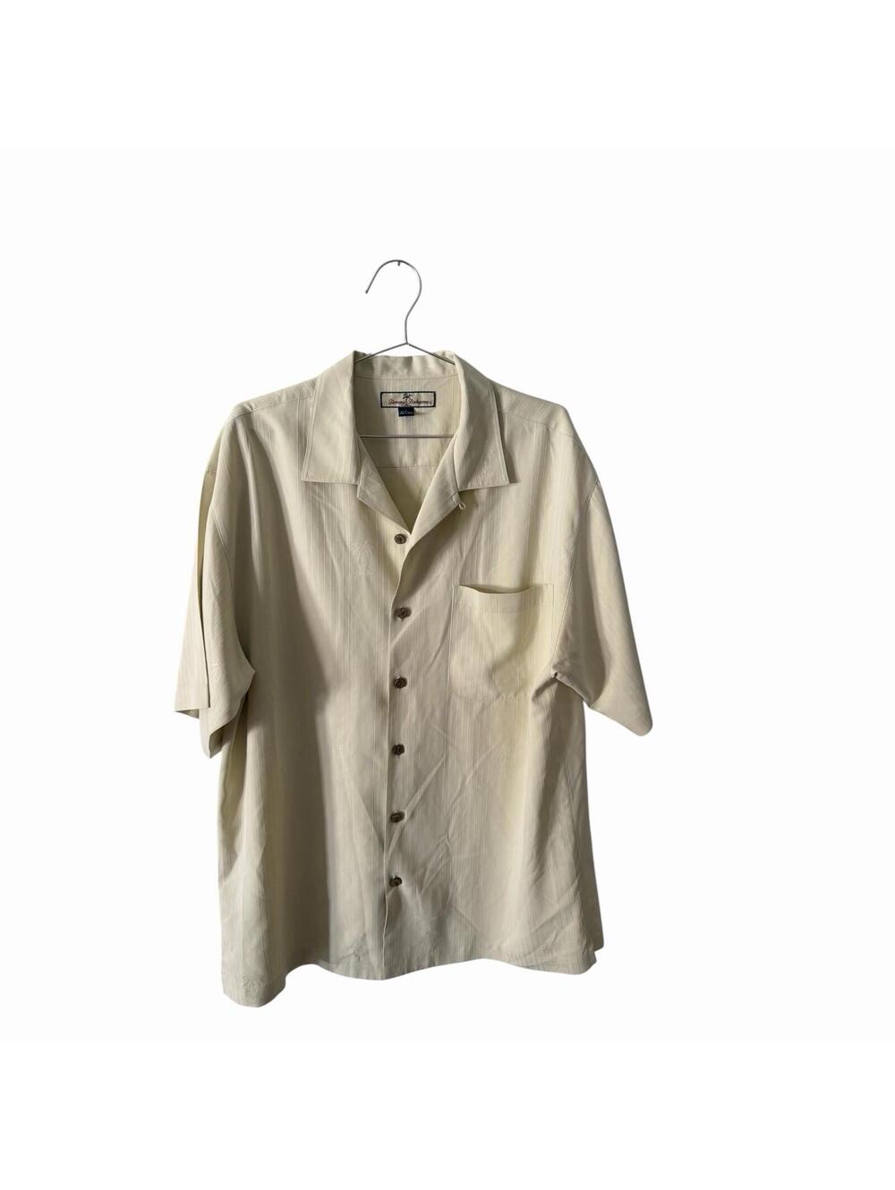 Tommy Bahama‎ Men’s 100% Silk Button Down S/S Shirt Size L Tropical Embroidered